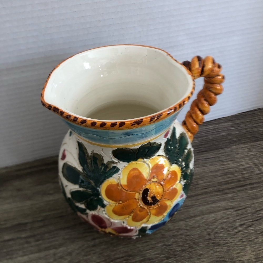 Vtg Italian Handcrafted Floral Ceramic Pitcher